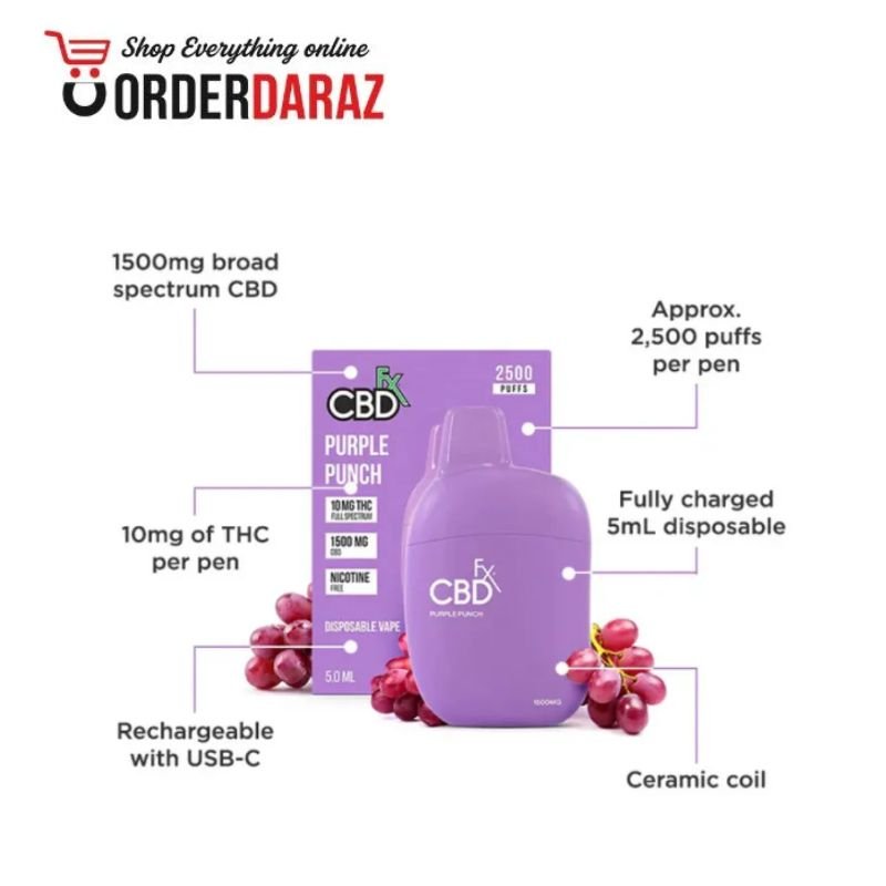 Purple Punch THC Vape Pen 1500mg CBD + 10mg THC Price In Pakistan